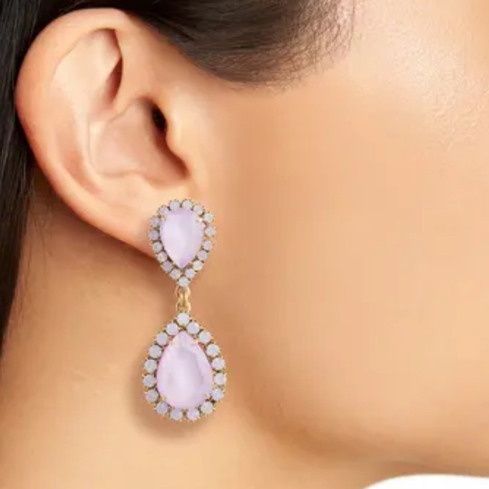 Loren Hope Crystal Abba Earrings - Antique Gold and Lavender. Made in USA Rare